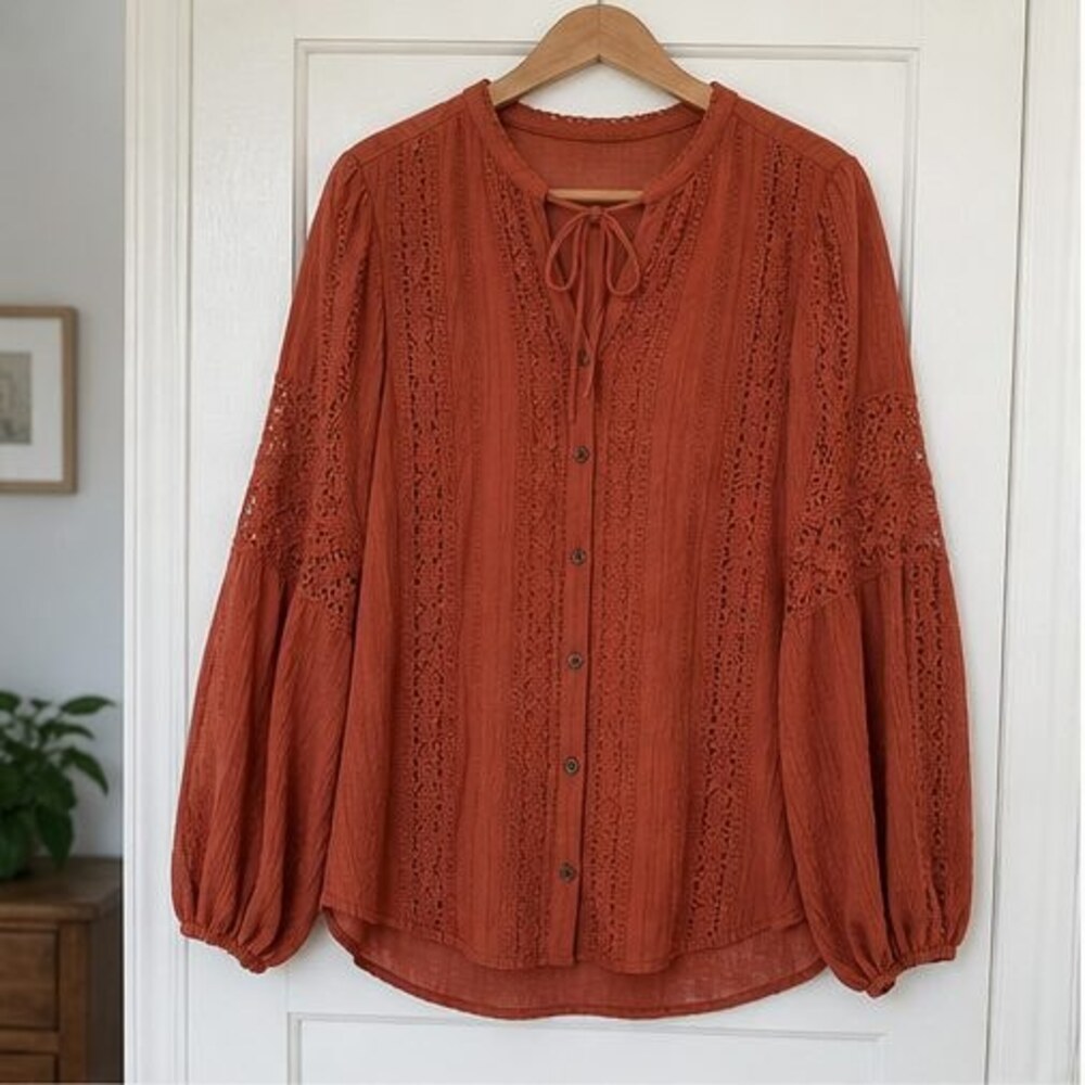 Rust Tie Neck Blouse